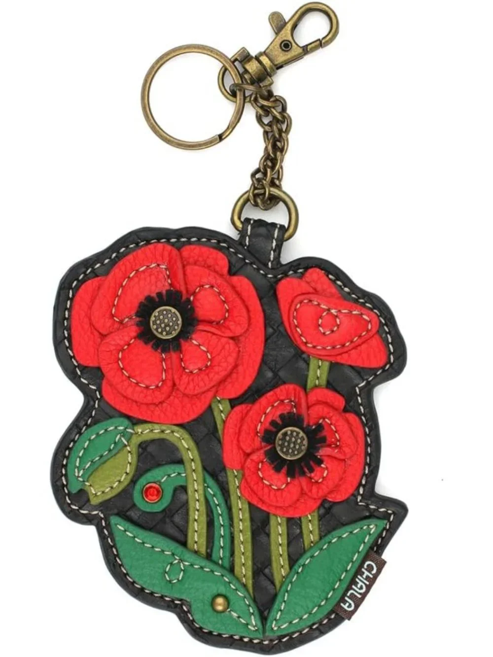 Chic Decorative Key Fob & Coin Purse Accessory - Plant Life Design, Red Poppy